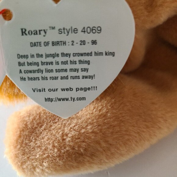 TY BEANIE BABY "ROARY"THE LION -1996 PVC PELLETS MINT WITH TAG RETIRED VTG - Picture 3 of 12